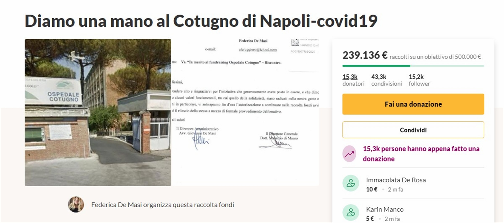 Due studenti di medicina raccolgono 239 mila euro in poche ore per l’aospedale Cotugno di Napoli. L’obiettivo è di 500 mila euro: “Facciamo qualcosa e rendiamoci utili”