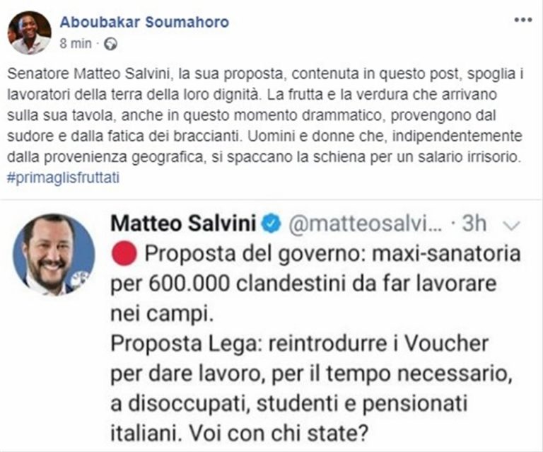 Salvini via tweet fa il bullo sulla pelle dei migranti. La risposta di Soumahoro