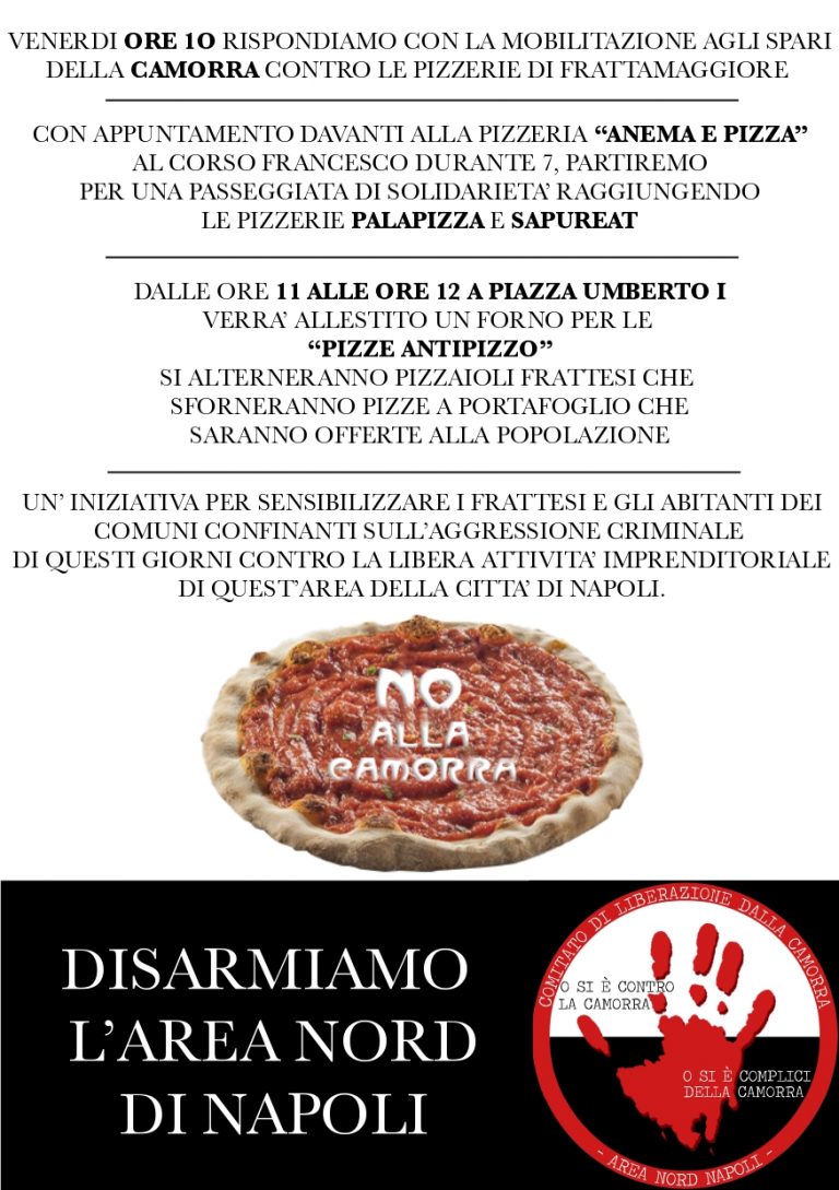 ‘Pizze antipizzo’ a Frattamaggiore, mobilitazione contro la camorra